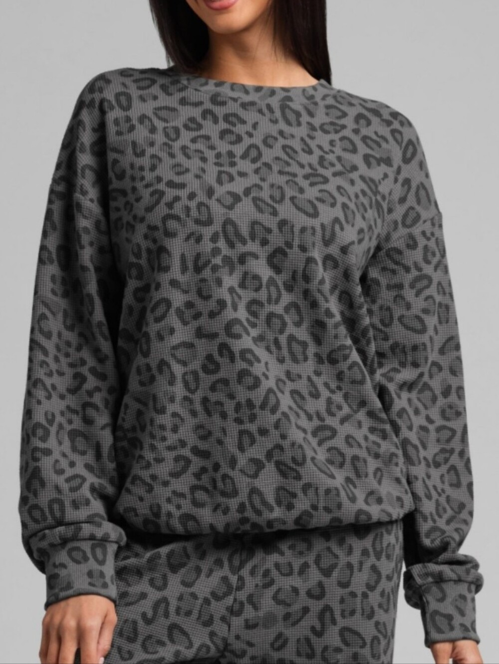 🥰NIP!❤️ COMFRT WAFFLE LOUNGE CREW LONG SLEEVE TOP PANTHER Medium M